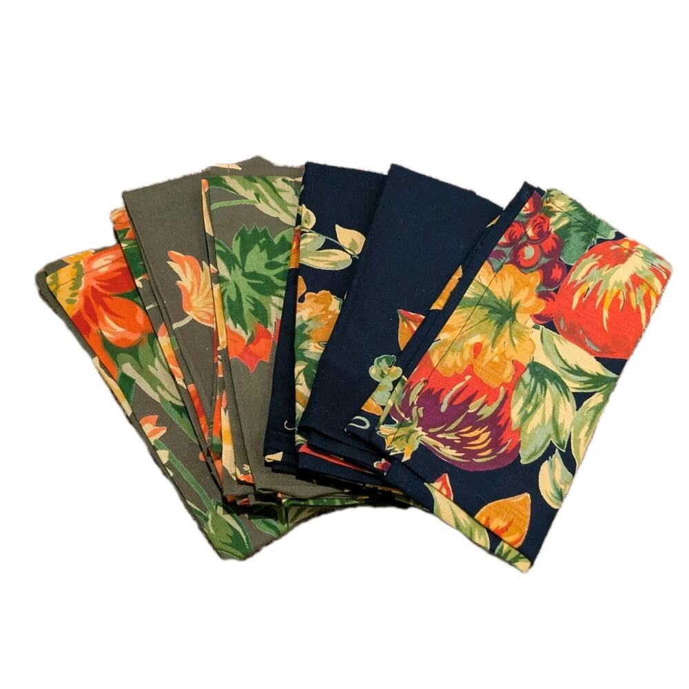 April Cornell Napkins Floral Green Black Cotton Square Lot 15x15